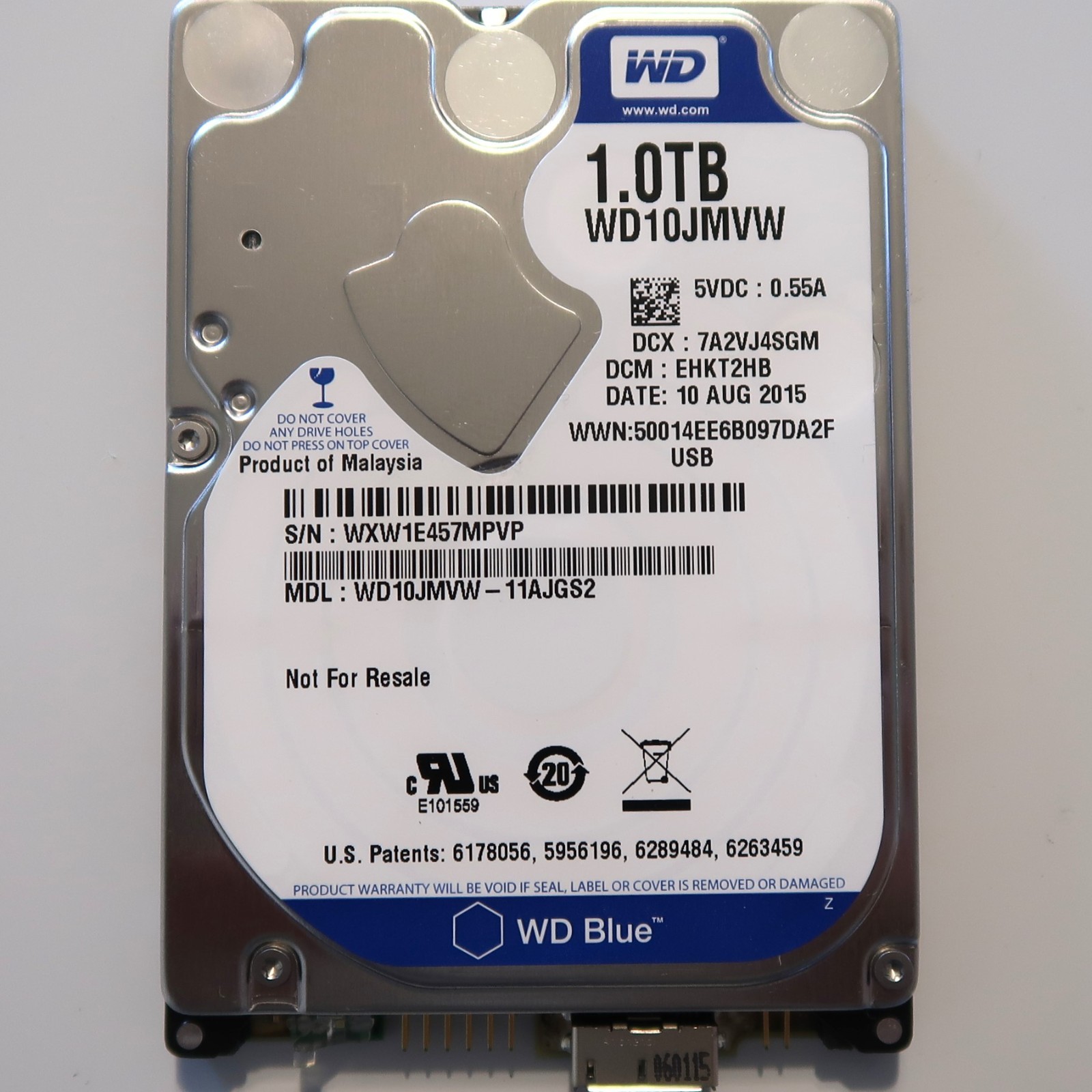 Western Digital WD10JMVW-11AJGS2 EHKT2HB (WXW1) Malaysia 1.0TB USB HDD AUG/2015