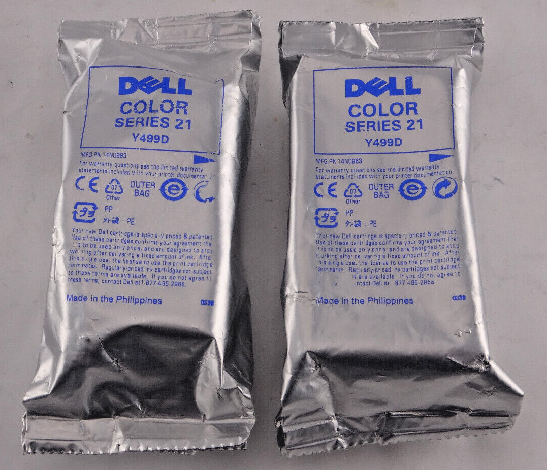 Qty. 2 - Genuine Dell Series 21 Color Y499D Ink Cartridge *NO RETAIL BOX* F/S