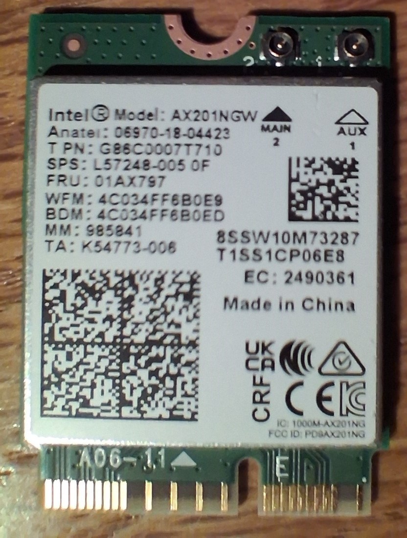 Intel AX201NGW NGFF E-key Wi-Fi 6 Bluetooth 5.2 card