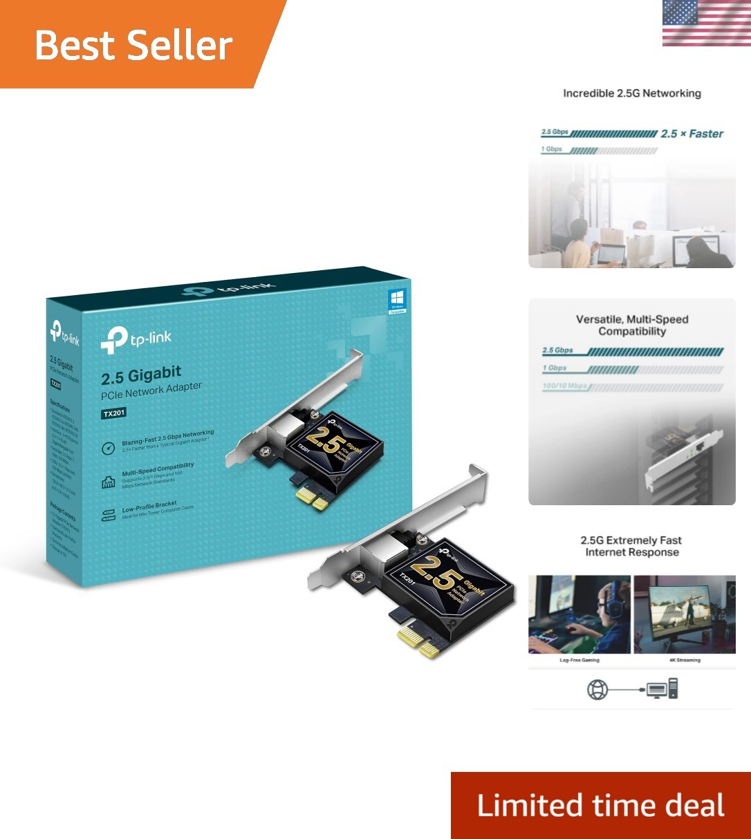 TX201 2.5GB PCIe Network Card - Ultra-Fast Ethernet Adapter for Gaming