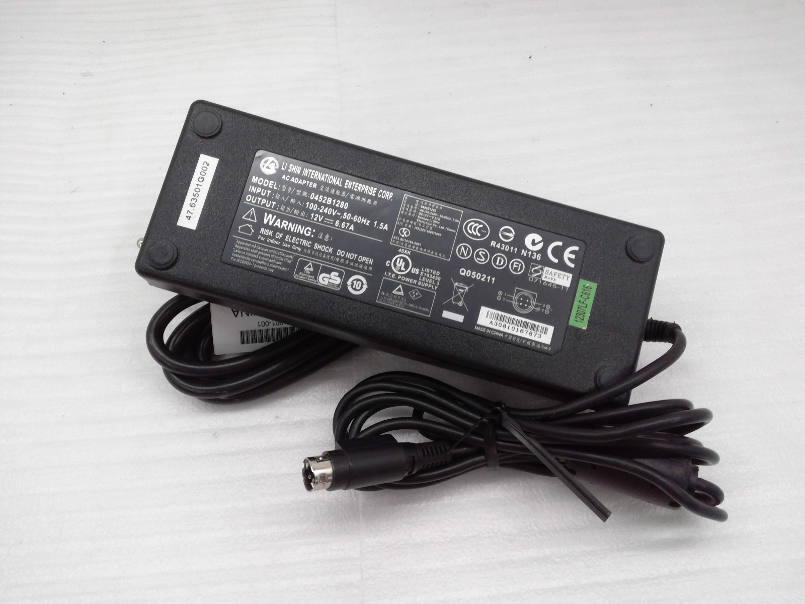 Genuine Li Shin 4-Pin AC Power Adapter 12V 6.67A  0452B1280 Power Supply