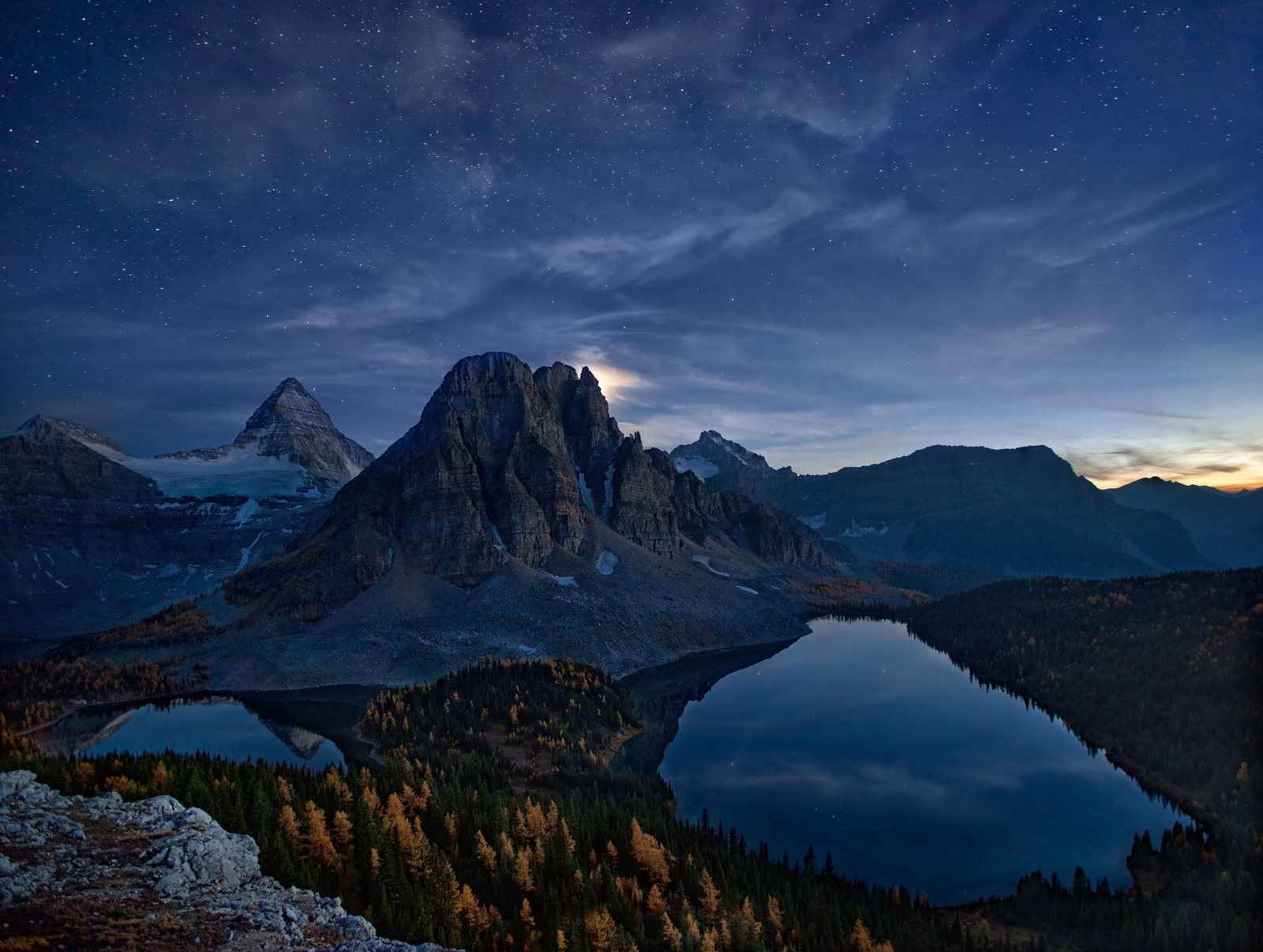 Landscape canada starry night mountains lake forest fall Custom Gaming Mat Desk