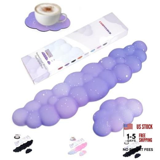 Silky Cloud Wrist Rest Set for Keyboard & Mouse, 16.9", Purple Purple Star Set