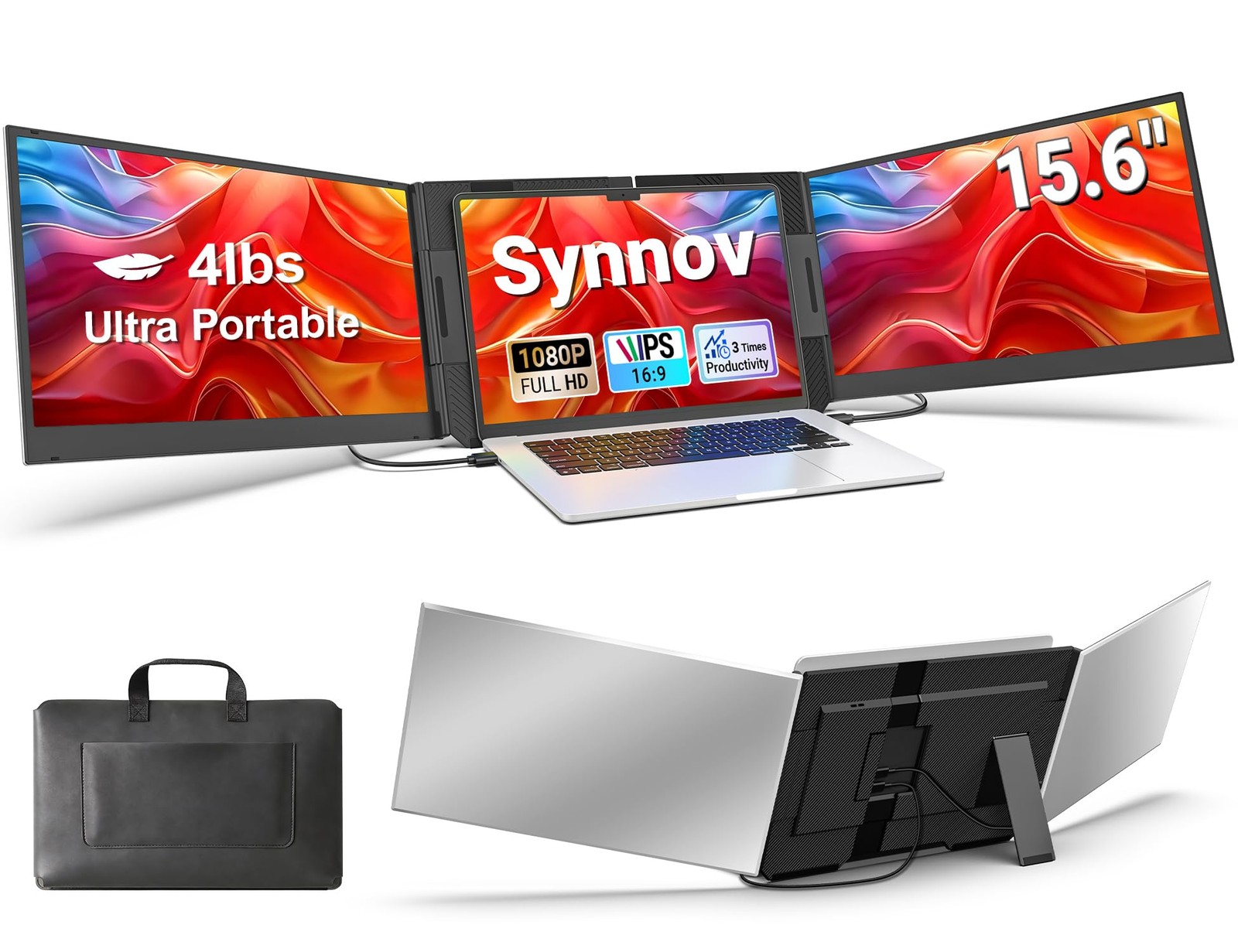 Synnov 15.6“ Laptop Screen Extender, 1080P FHD Ultra Light & Portable Triple