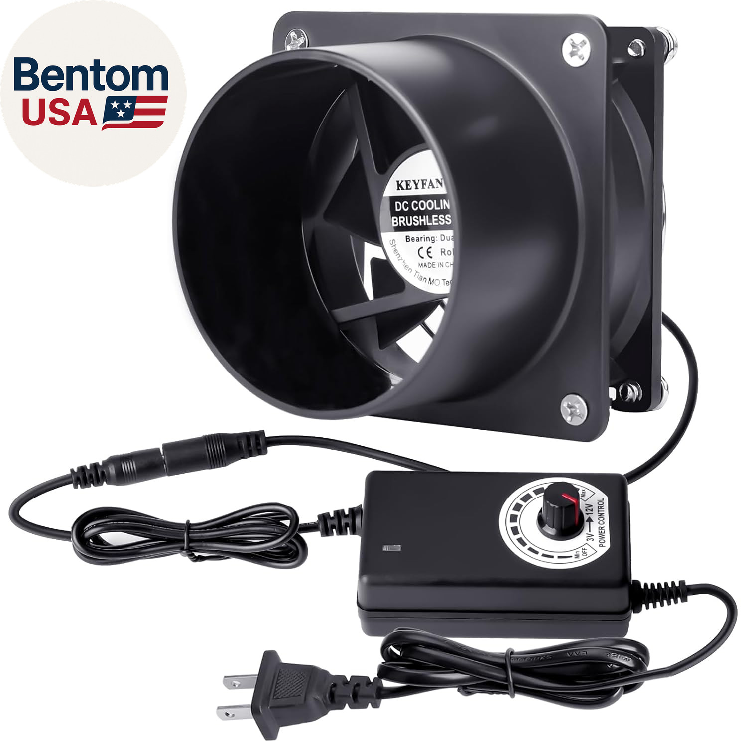 Small Axial Exhaust Fan, 80Mm 12V DC Fan with AC Plug Dual Ball Bearings Air Exh