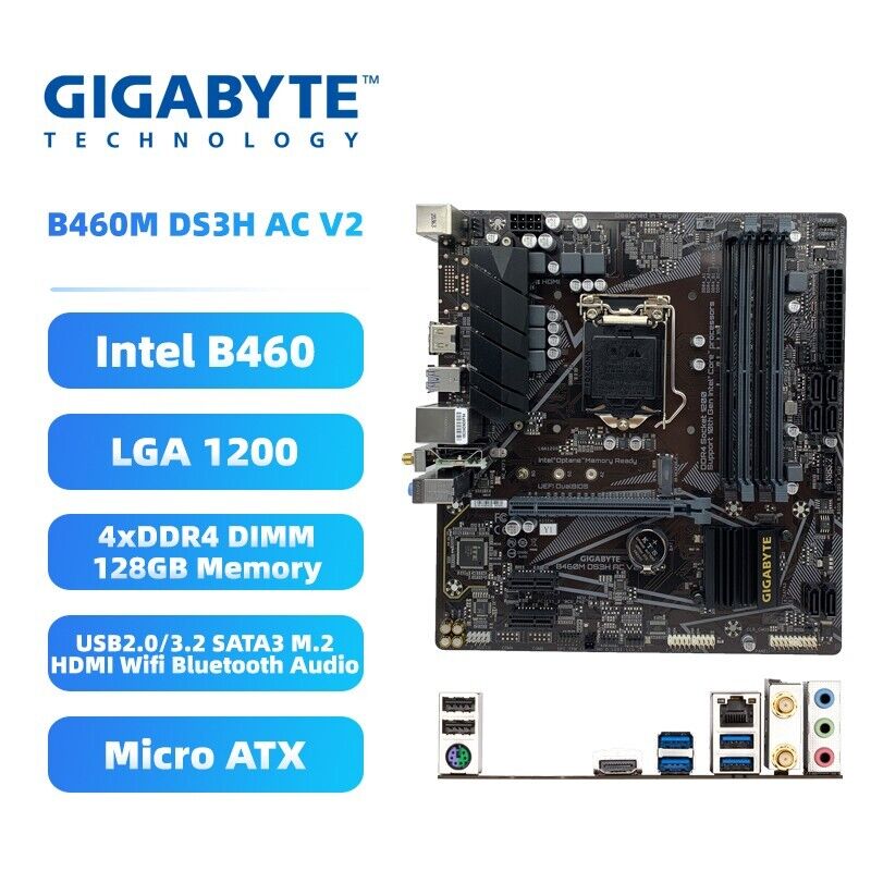 GIGABYTE B460M DS3H AC V2 Motherboard M-ATX Intel B460 LGA1200 DDR4 SATA3 HDMI