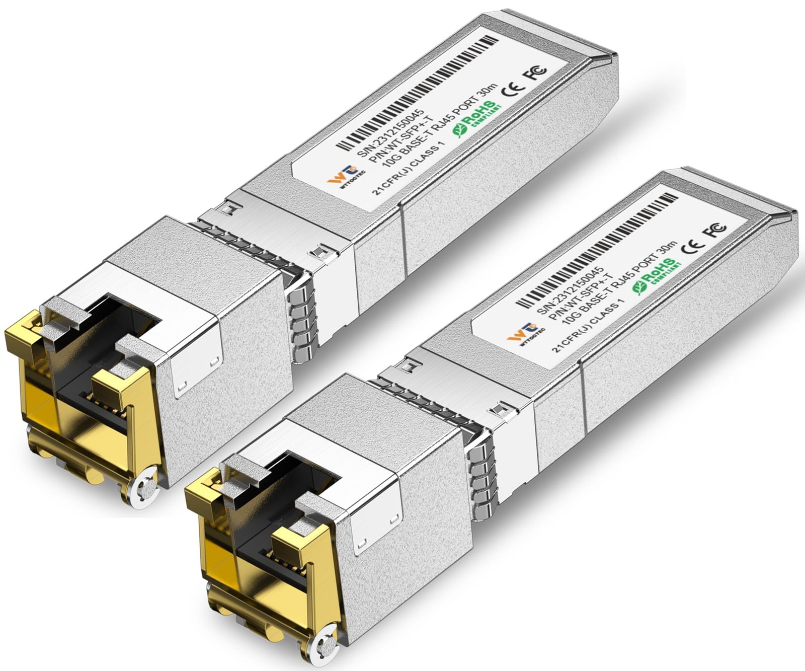 1.25/2.5/5/10G-T SFP+ to RJ-45 Transceiver, 10G Copper 10G-T AQR Chip, 2-Pack 