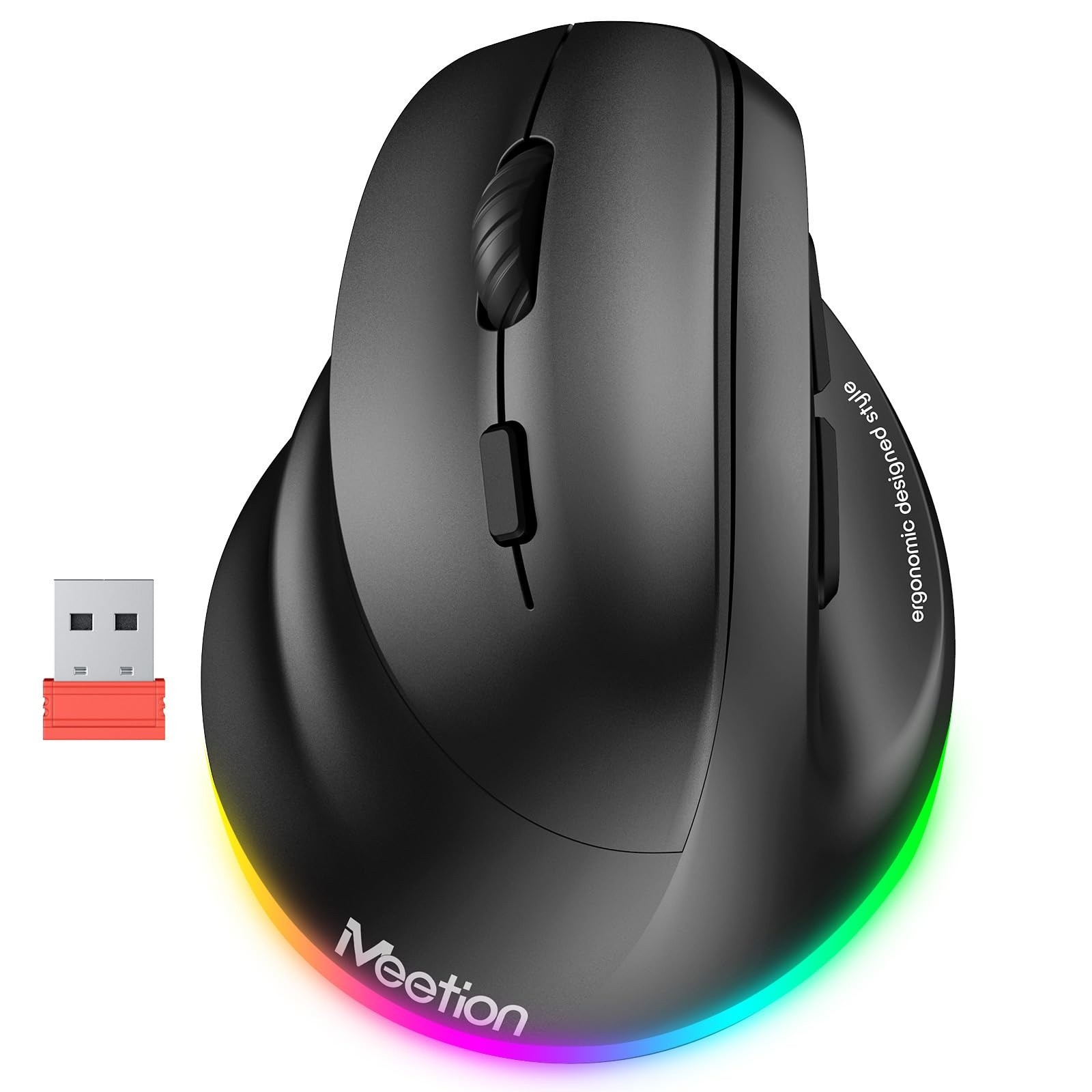 MEETION BTM010L Left Handed Vertical Wireless Mouse Bluetooth RGB Black