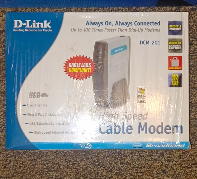D-Link DCM-201 Cable Modem DOCSIS 1.1 38 Mbps USB 1.1 Ethernet Plug & Play