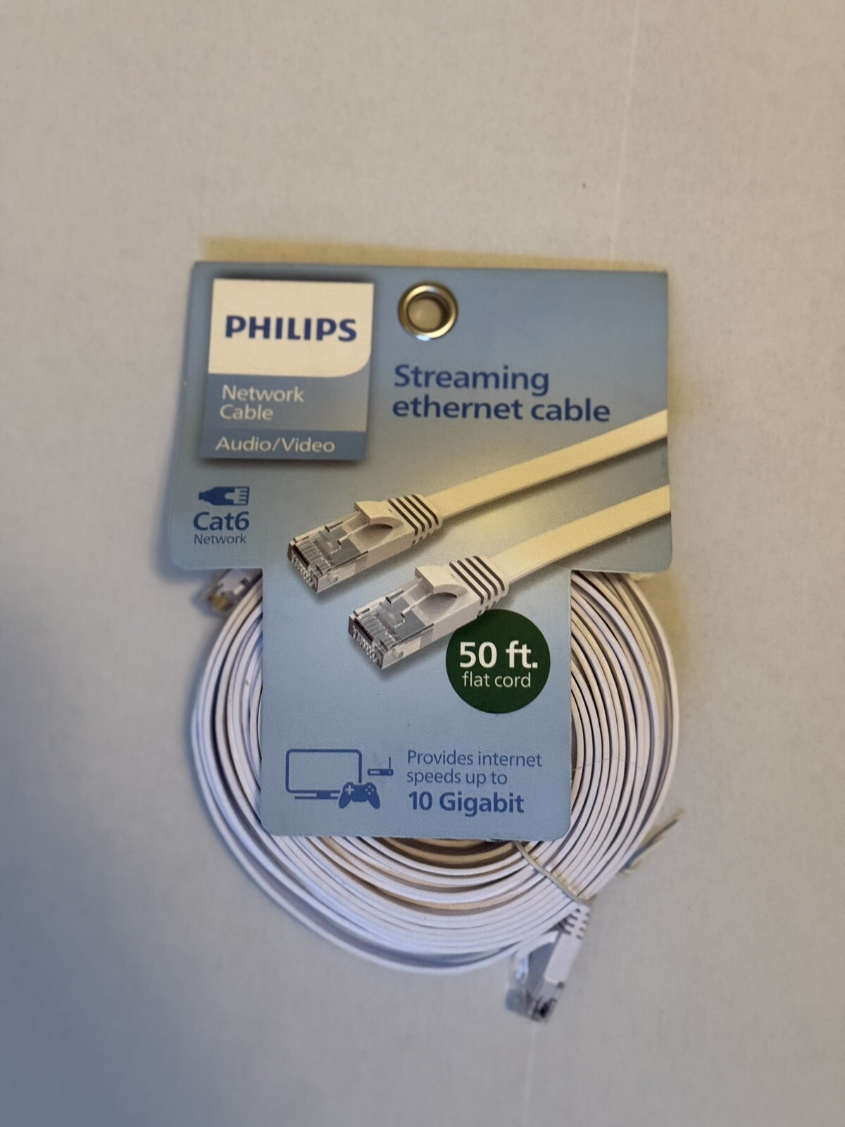 CAT6e/CAT6 Flat Philips Ethernet LAN Network RJ45 Patch Cable White 50ft