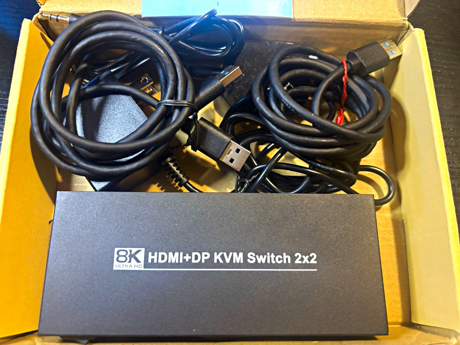 2-Port 8K HDMI + DisplayPort KVM Switch 2:2 Powered USB 3.0 USB-C