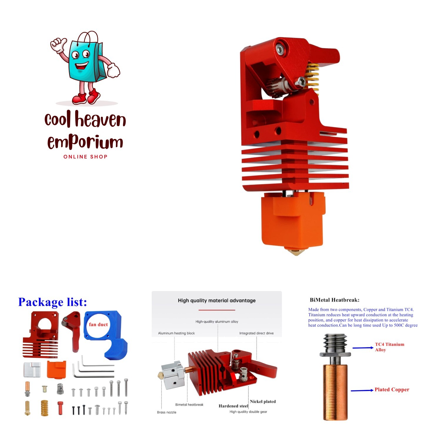 Upgrade Bimetal Heatbreak High Speed Flow Ender 3 Direct Drive Extruder Dual ...