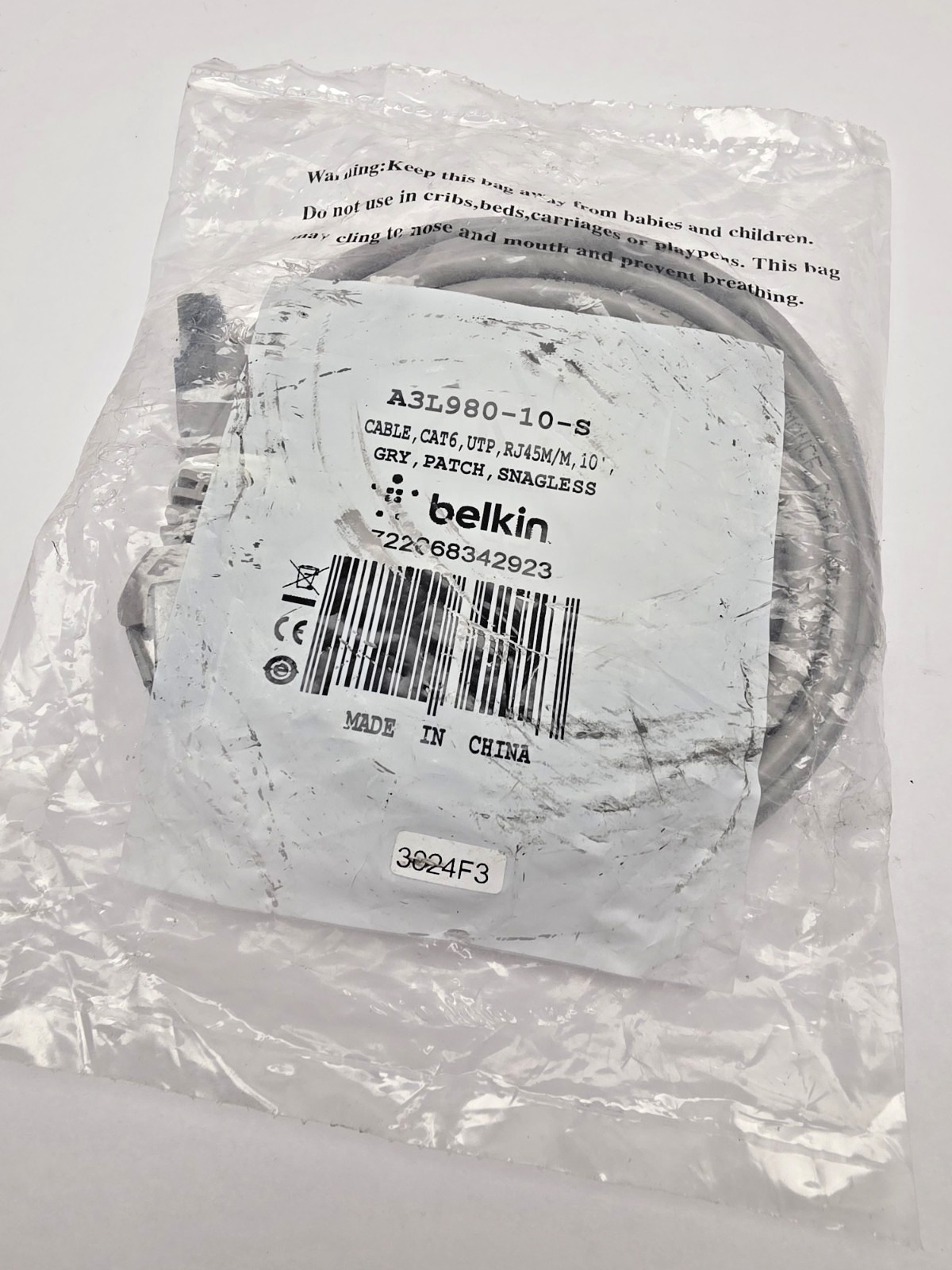 Belkin A3L980-10-S CAT6 Snagless Ethernet Patch Cable RJ45 Network Cable 10ft