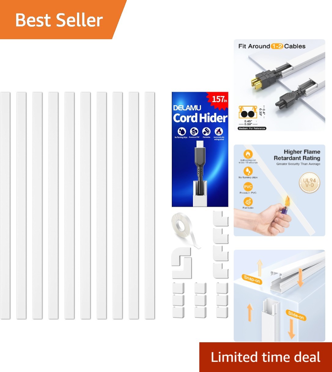 157in Cable Management Cover - Durable & Fire-Safe Wire Concealer