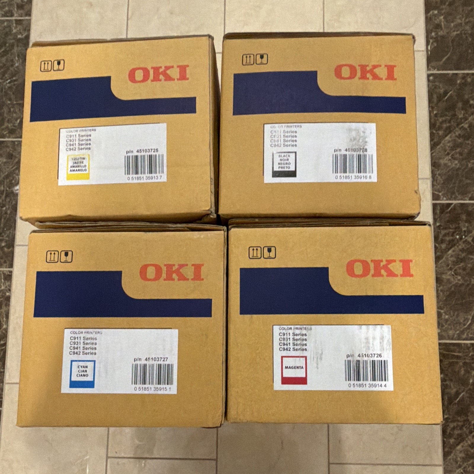 OKI Image Drum Set Black Cyan Magenta Yellow C911 C931 C941 C942 45103725-28