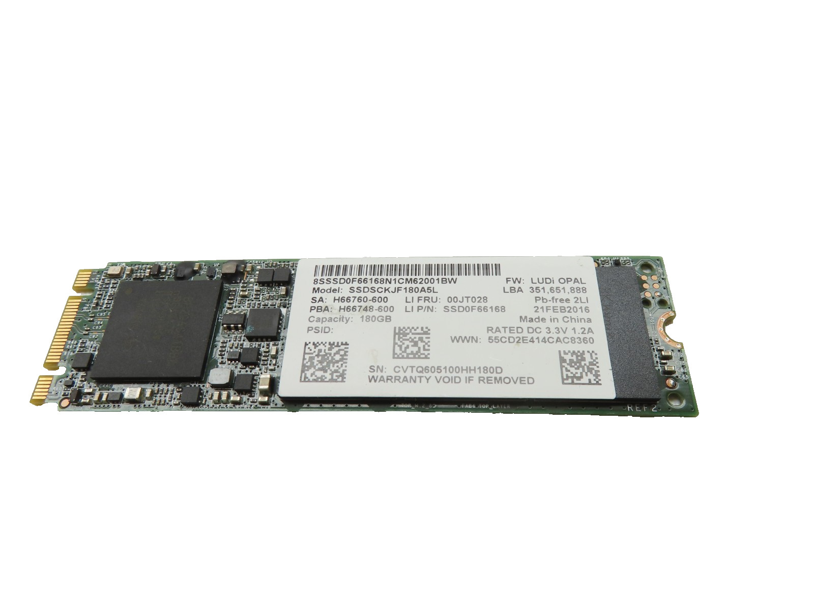 Intel 180GB M.2 SATA SSD Solid State Drive SSDSCKJF180A5L 00JT028 SSD0F66168