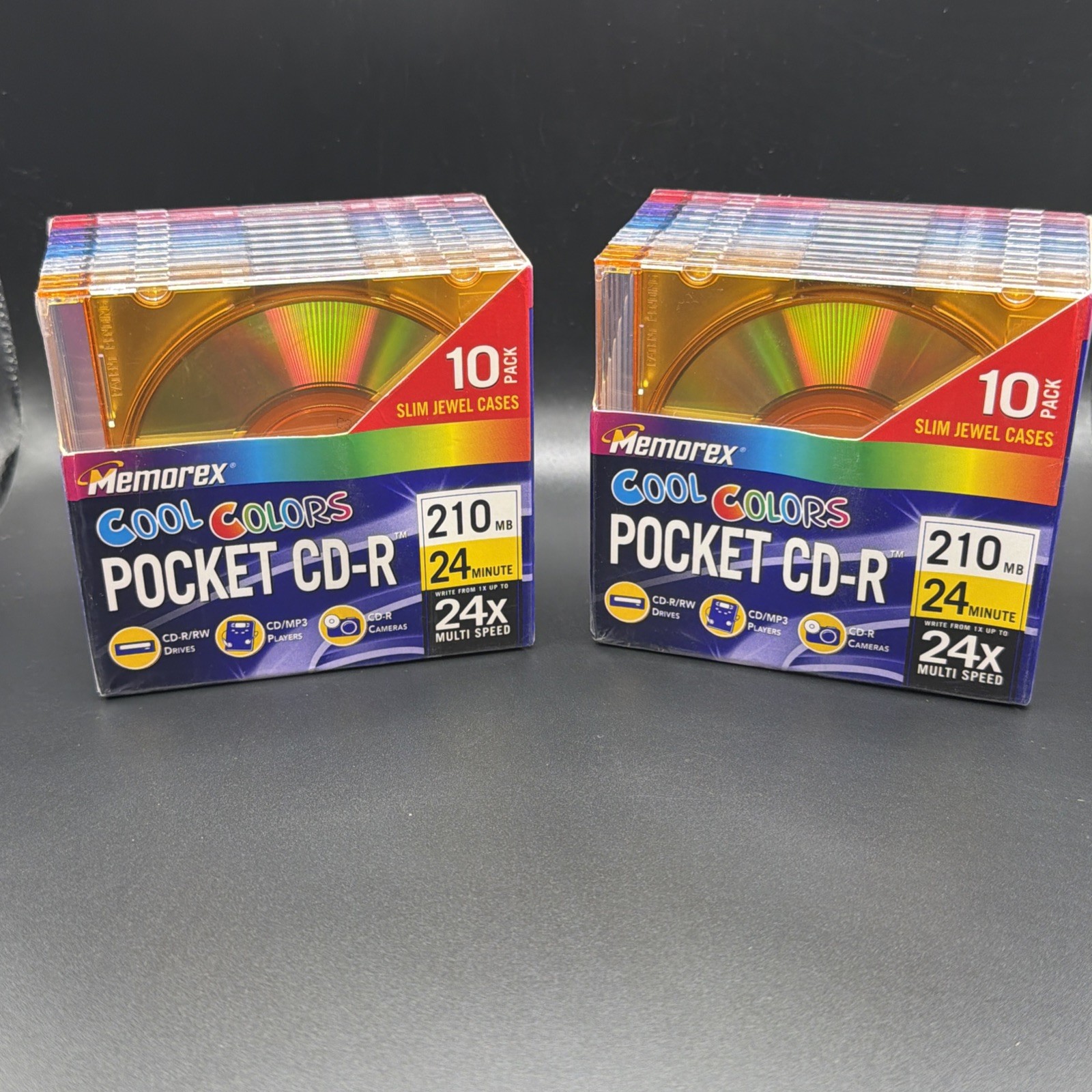 Lot of 2 - 10 Pack Memorex Cool Colors Pocket CD-R 24X 210 MB 24 Min New Sealed