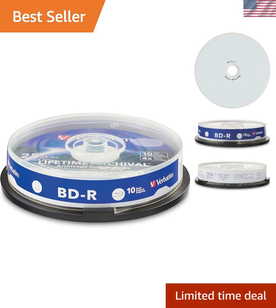 M DISC BD-R 25GB 4X Inkjet Printable Archival Discs, 10 Pack