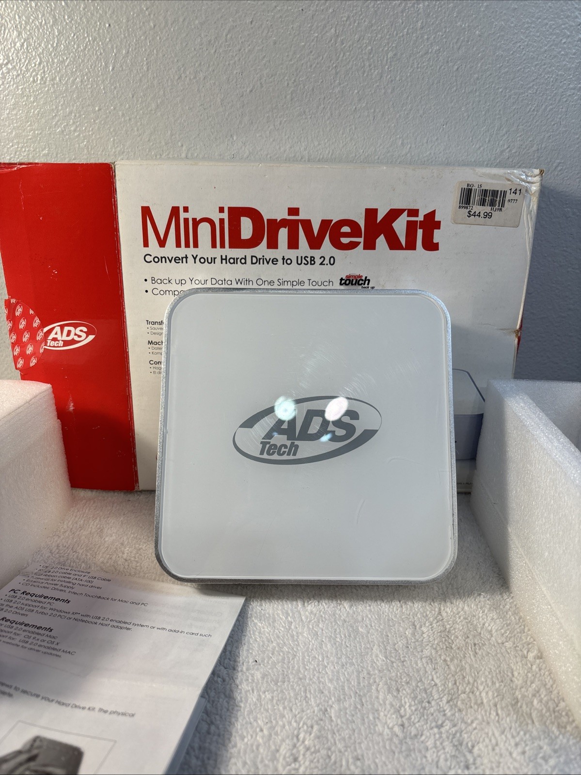 VTG Mini Drive Kit Hard Drive To USB 2.0 Simple Touch NOT TESTED, No Plug As Is