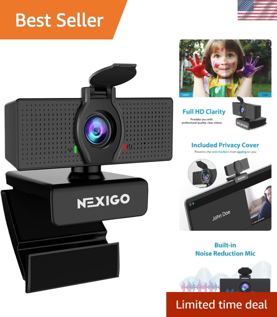 N60 1080P Webcam with Microphone, Software Control & Privacy Cover, USB HD Co...