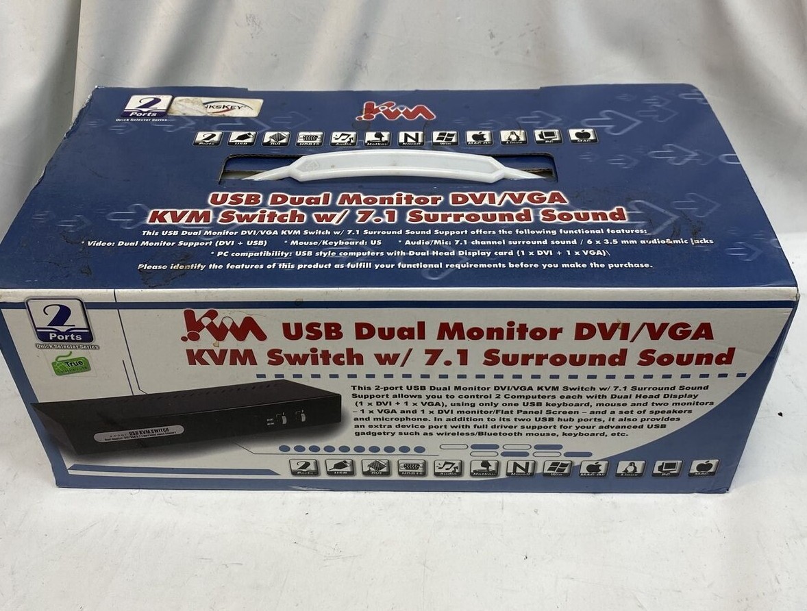 Linkskey 2-Port Dual Monitor DVI/VGA USB KVM + 7.1 Surround LDV-DM712AUSK New