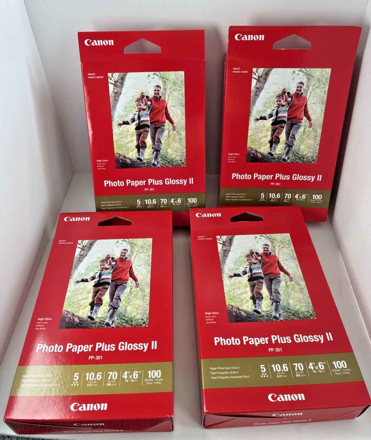 4 Canon Photo Paper Inkjet PP-301 Plus Glossy II 4"x6" 100 Sheet Each Box SEALED