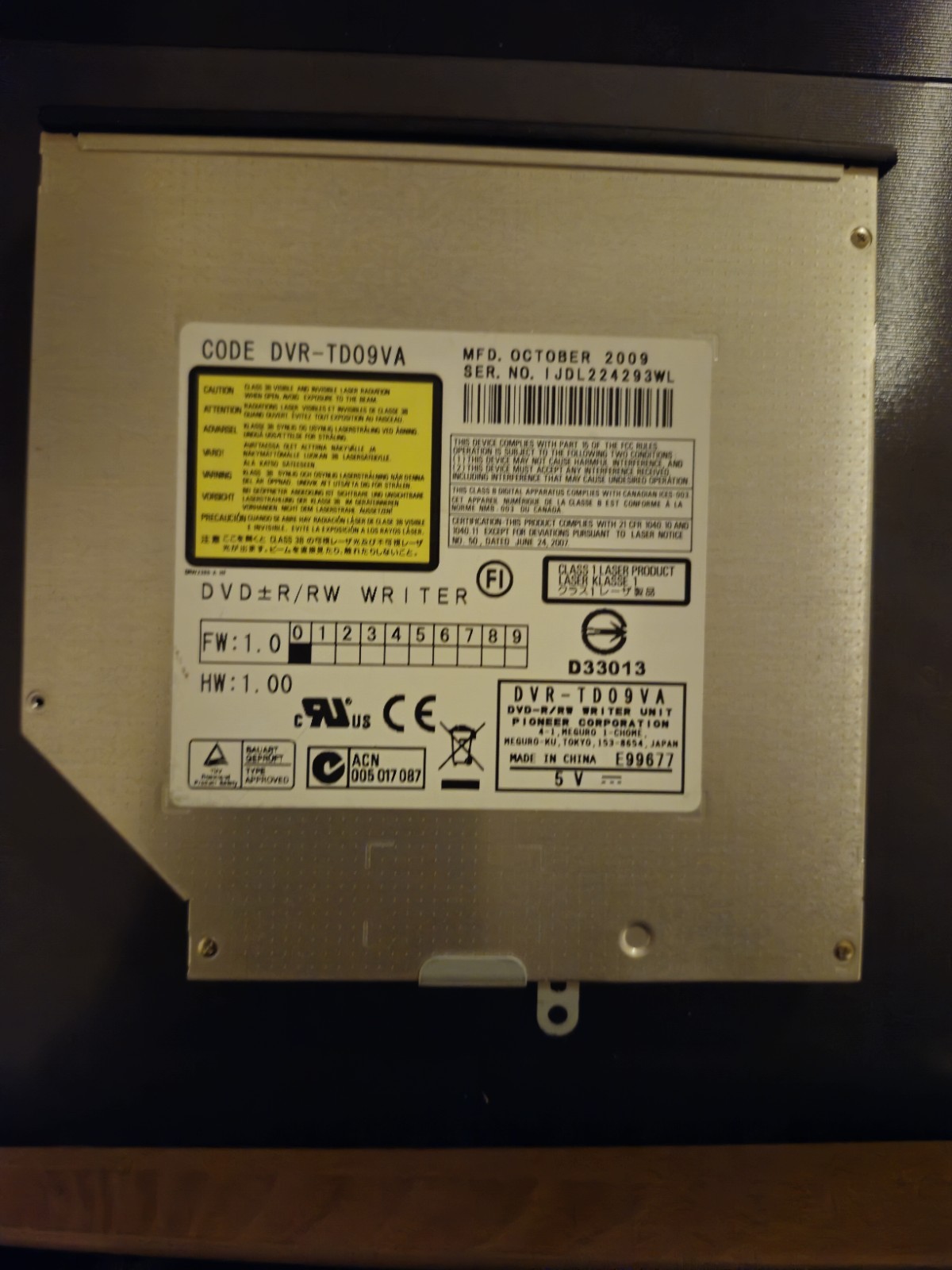 Pioneer DVR-TD09VA laptop sata DVD+/-R/RW