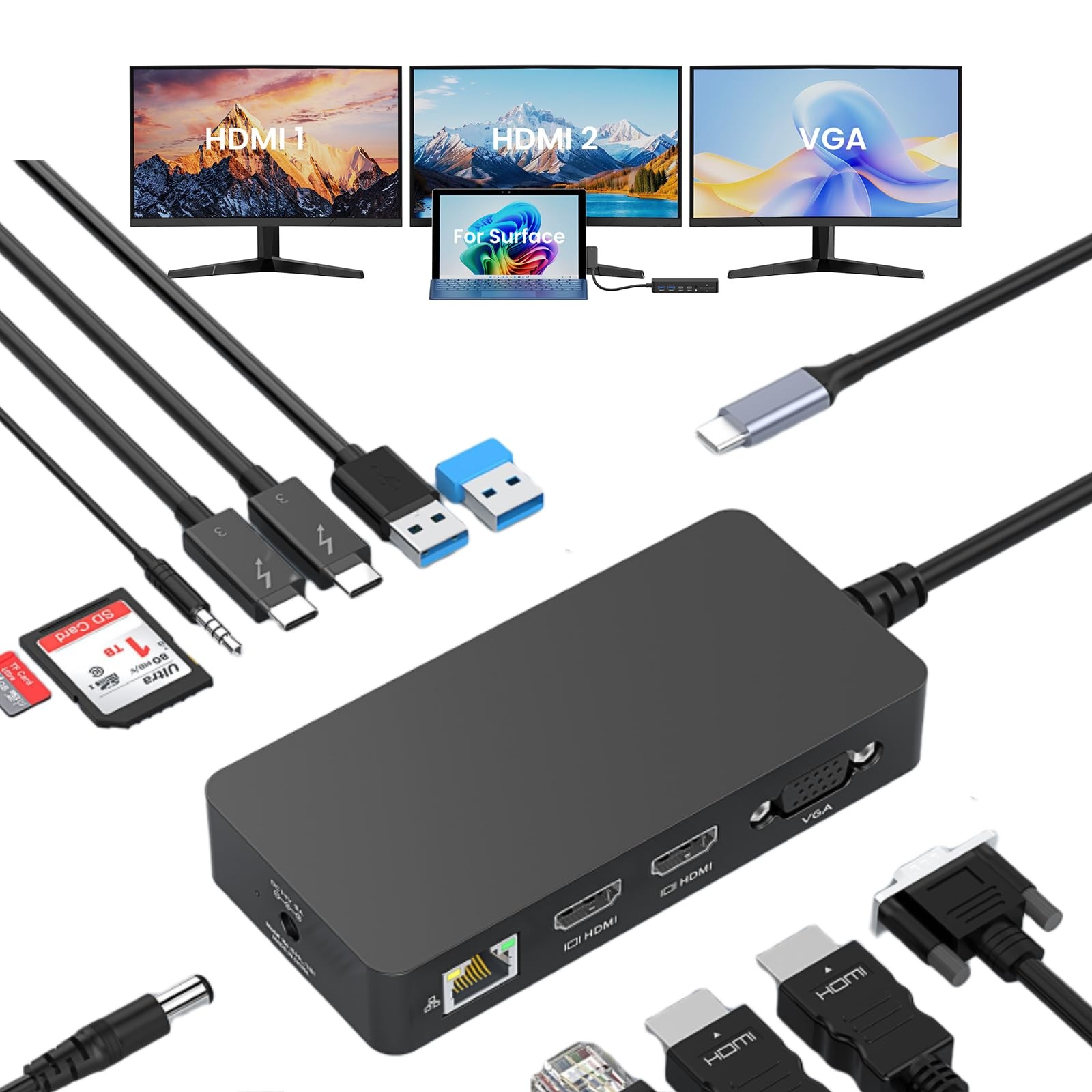 Thunderbolt 4 Dock Triple 4K HDMI*2+VGA 12-in-1
