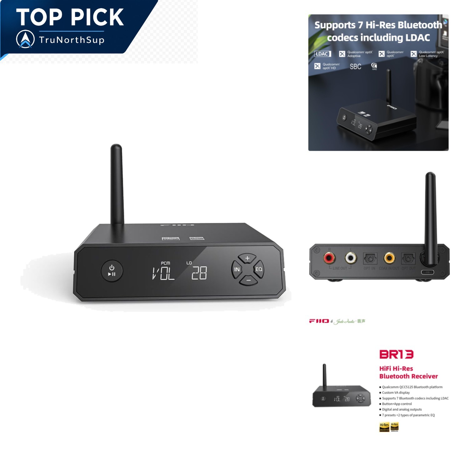 BR13 Bluetooth 5.1 HiFi Receiver with USB DAC Optical Coaxial RCA Output for ...