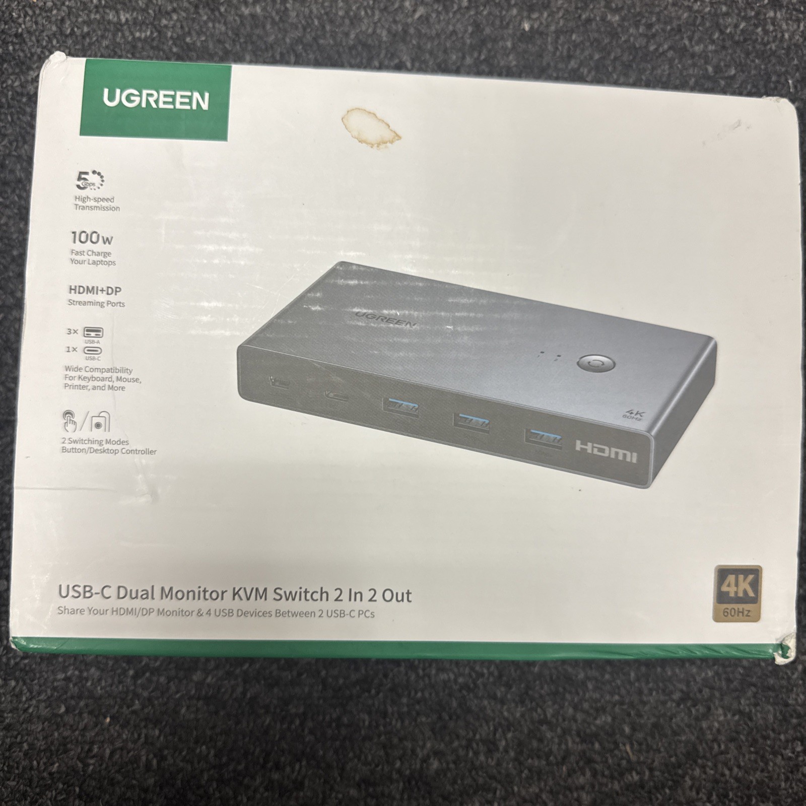 UGREEN USB-C KVM Switch 2 Monitors 2 Laptops with 4 USB 3.0 Ports 4K@60Hz