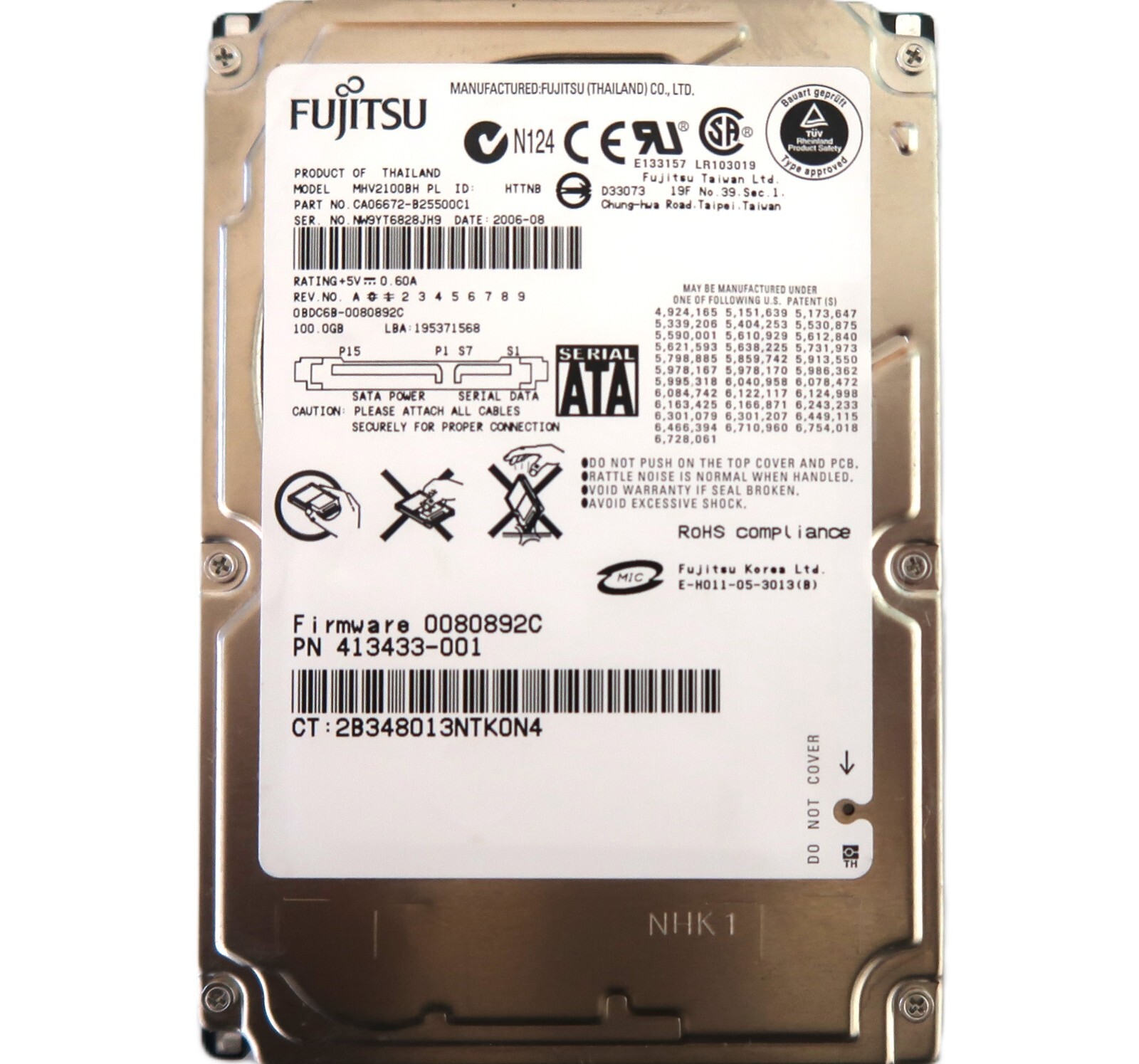 Fujitsu MHV2100BH PL (CA06672-B25500C1) 0080892C 413433-001 2.5" 100gb Sata NEW