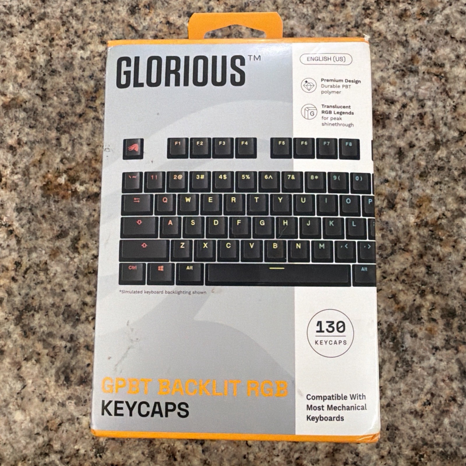 Glorious GPBT Backlit Keycaps Translucent Shine Through English US Black 130pc
