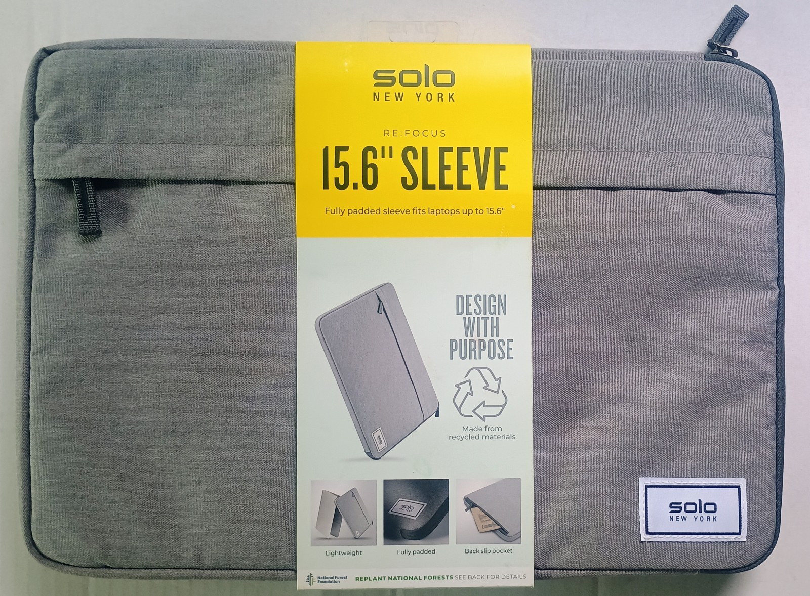 BRAND NEW Solo Re:Focus Sleeve Gray 15.6 Inch Laptop Case Recycled Material