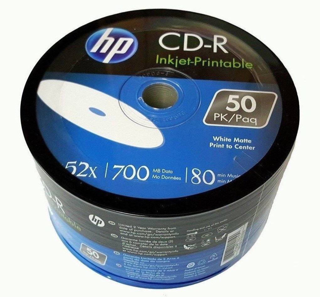 500 HP Blank CD-R CDR 52X  700MB White Inkjet Printable Recordable Disc 10x50pk