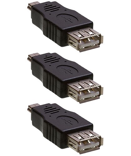 3 Pcs USB Type A Female to Mini B 5 Pin Male Adapter Converter Connector Black