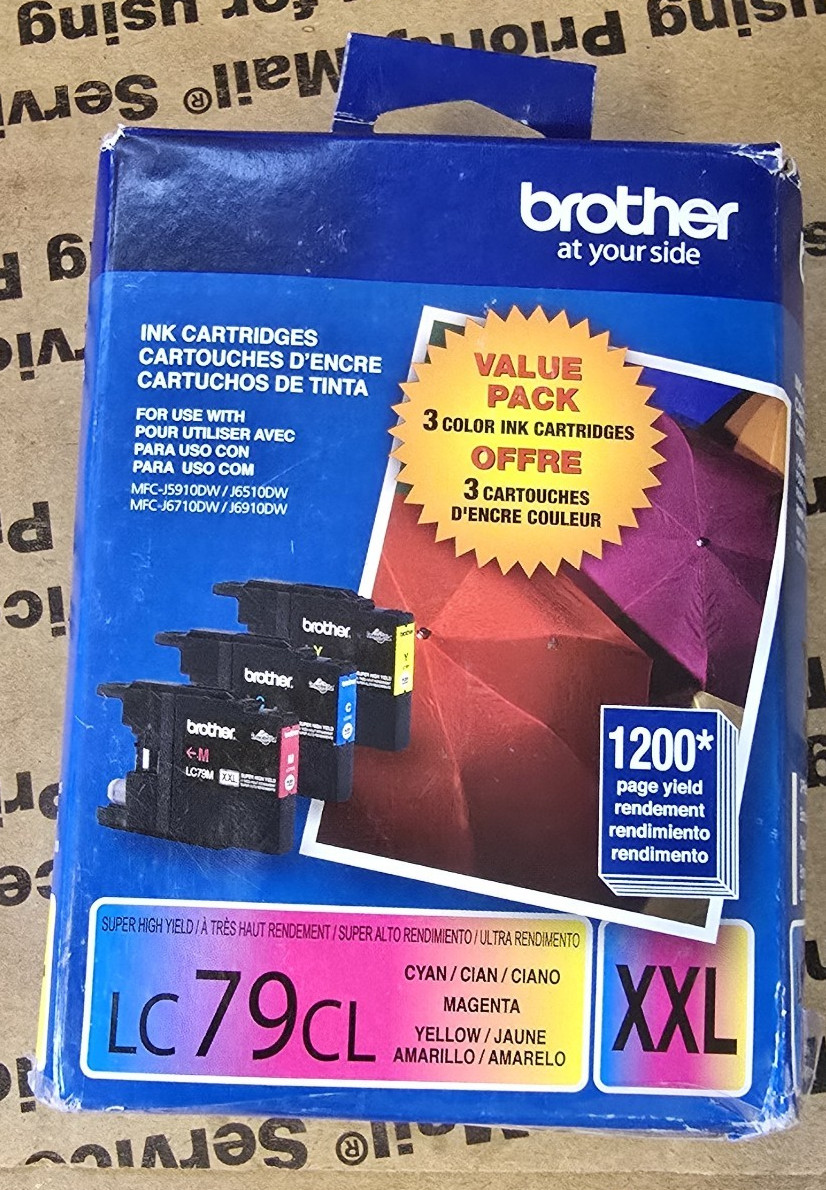 Brother LC79 XXL 3 Pack Cyan Magenta Yellow Color Ink Cartridges EXPIRED 01-2022