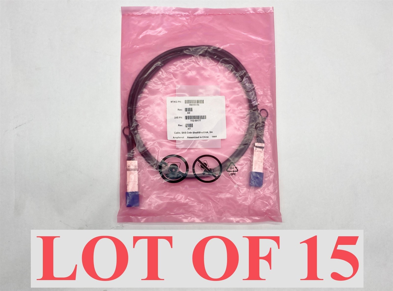 NetApp X6558-R6 2M External SAS Cable QSFP to QSFP 112-00177 Lot 15 NEW sealed