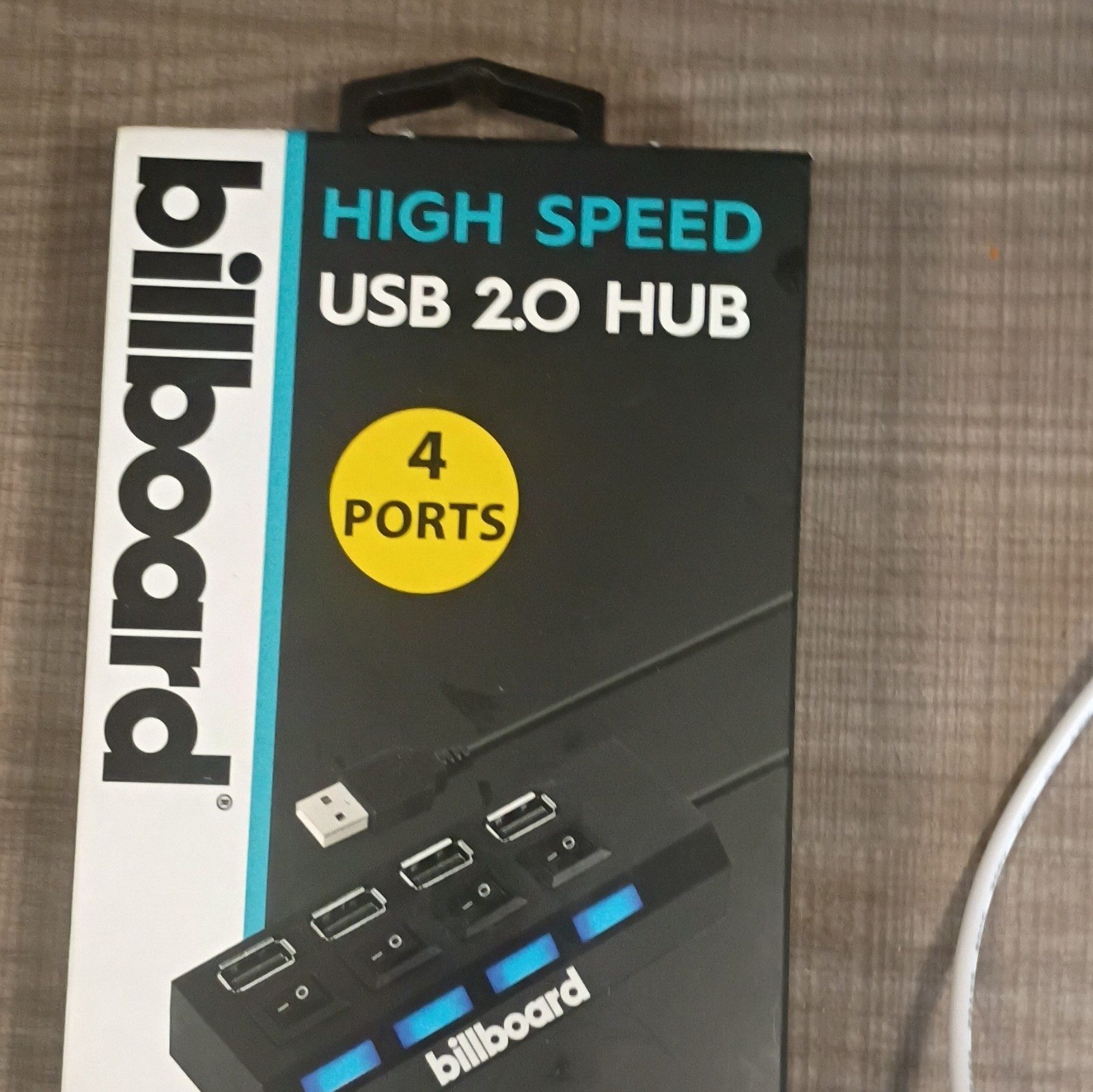 Billboard High Speed USB 2.0 4-Port USB-A Hub, Electronically Protected, Black