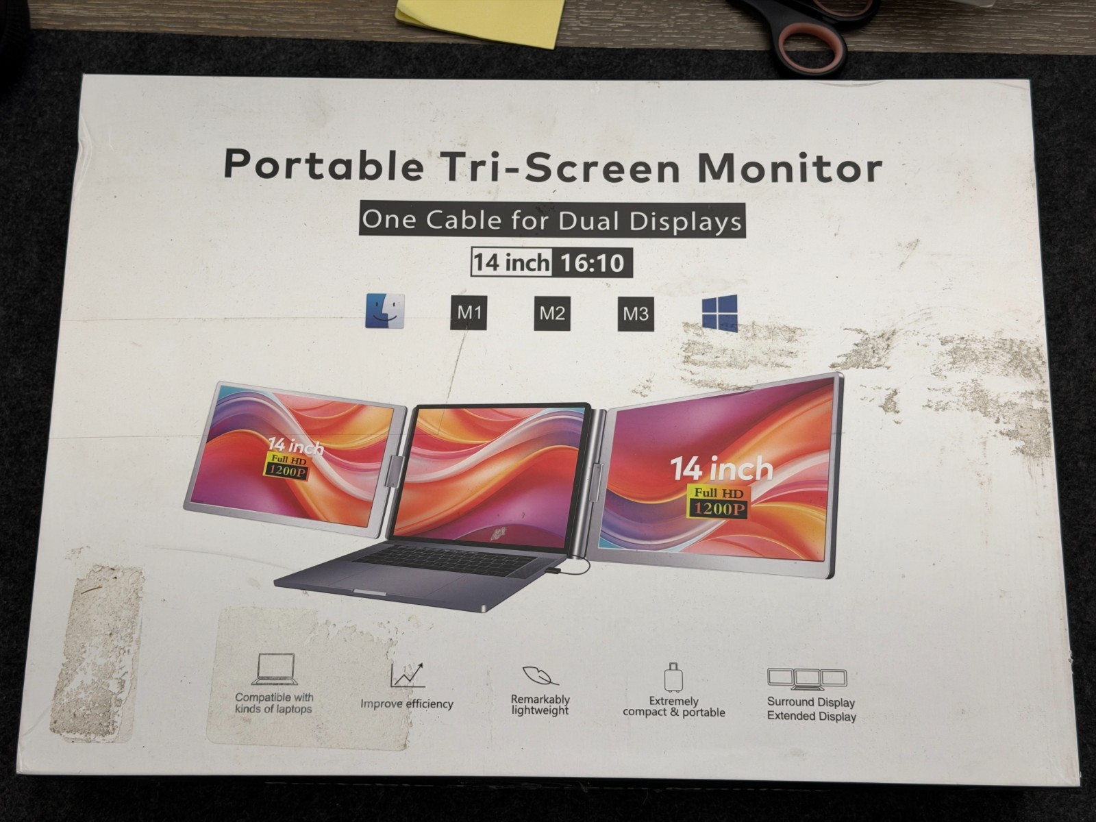 Anyuse Portable Tri-Screen for Laptop 14 Inch 1080P USB-C