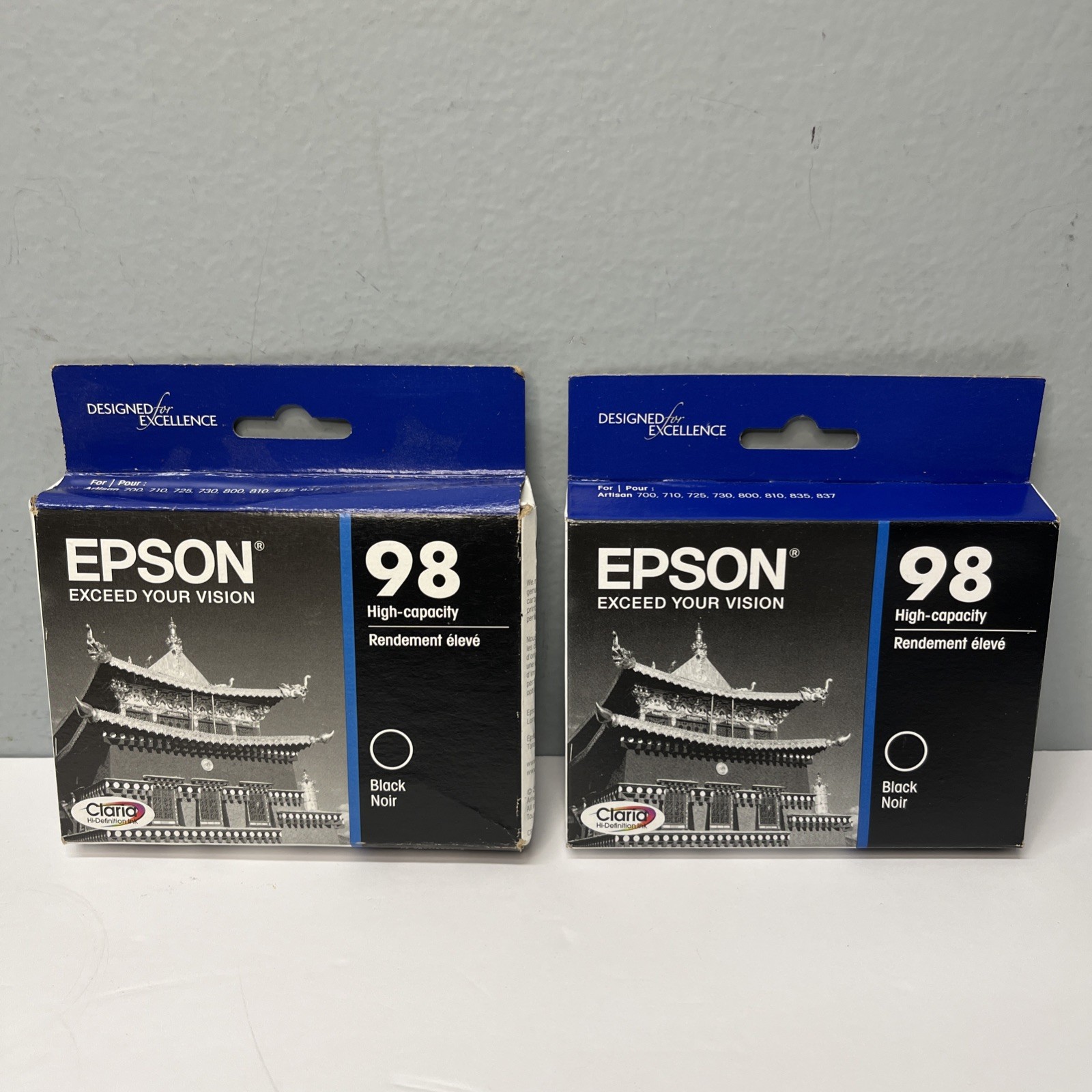 Lot of 2 New Sealed Genuine Epson 98 High-Capacity Black Ink Cartridges T098120