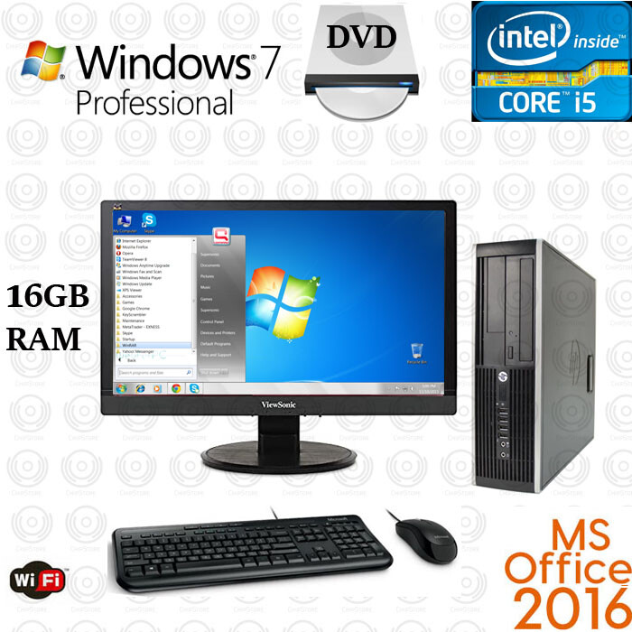 Fast HP Desktop Computer PC Core i5 SSD 1TB 16GB 23" WiFi Win7 64bit Office 2016