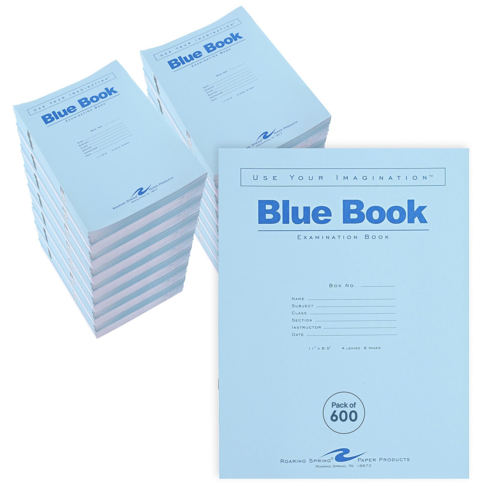 Exam Blue Books 11 x 8.5 4 Sheets 8 Pages Wide Ruled Roaring Spring School