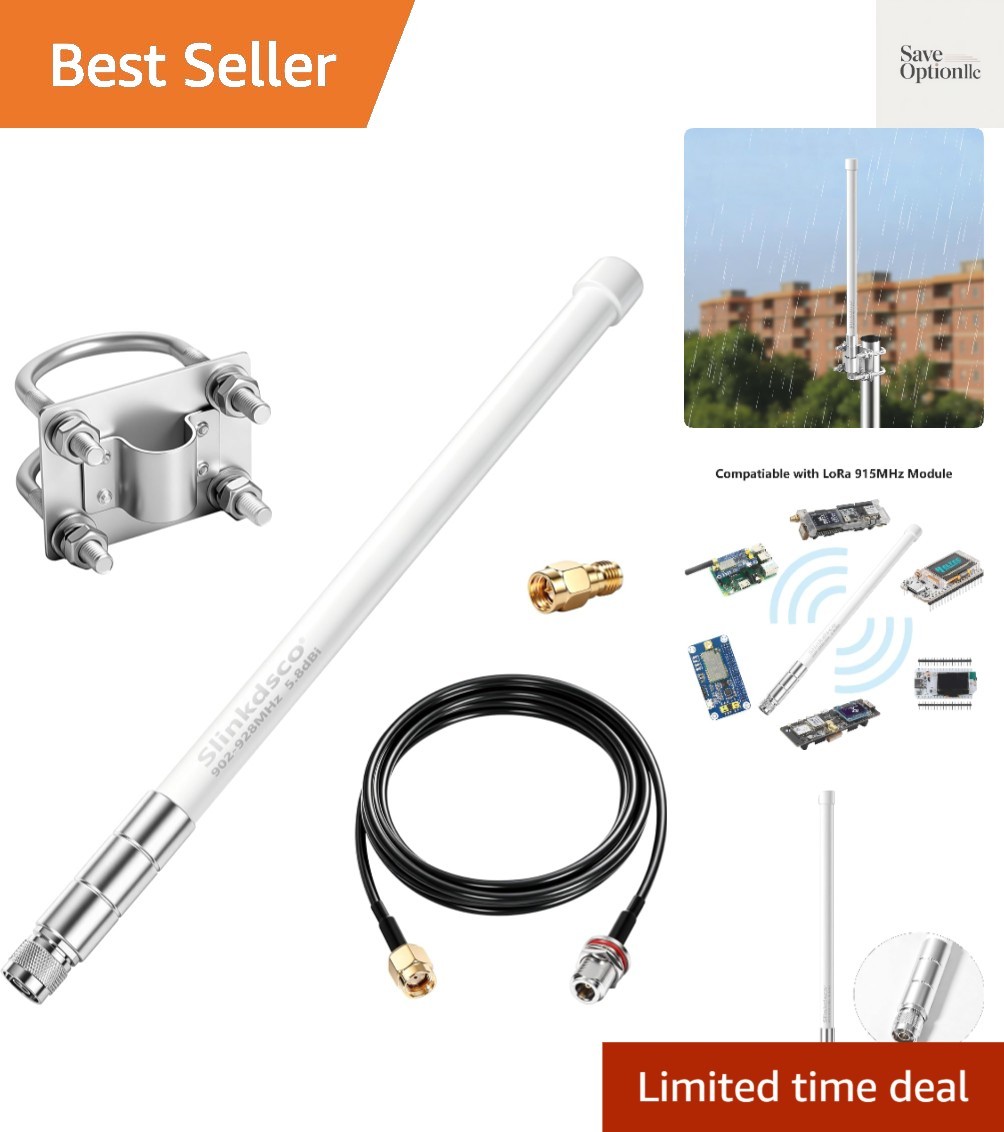 Waterproof 5.8dBi Meshtastic Lora 915MHz Fiberglass Antenna with 20Ft Extensi...