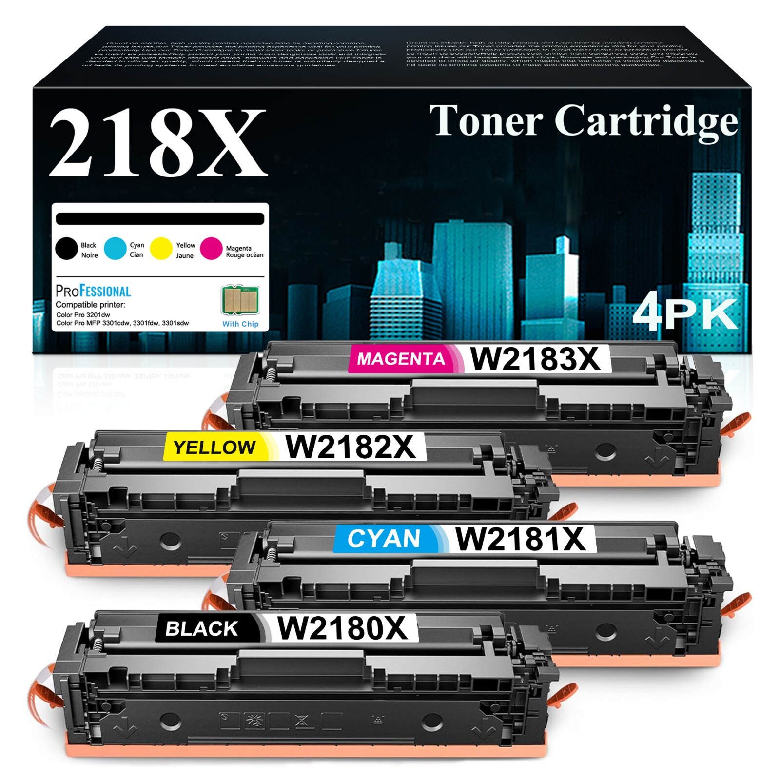 4PK 218X Toner Cartridge with Chip Compatible for HP Pro MFP 3301sdw 3201 Series