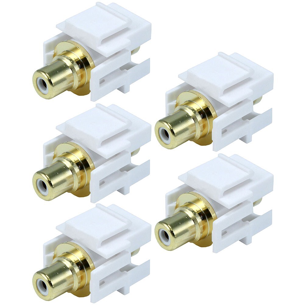 5 Pcs RCA Keystone Jack Insert Audio Video AV Coupler Wall Plate White Center