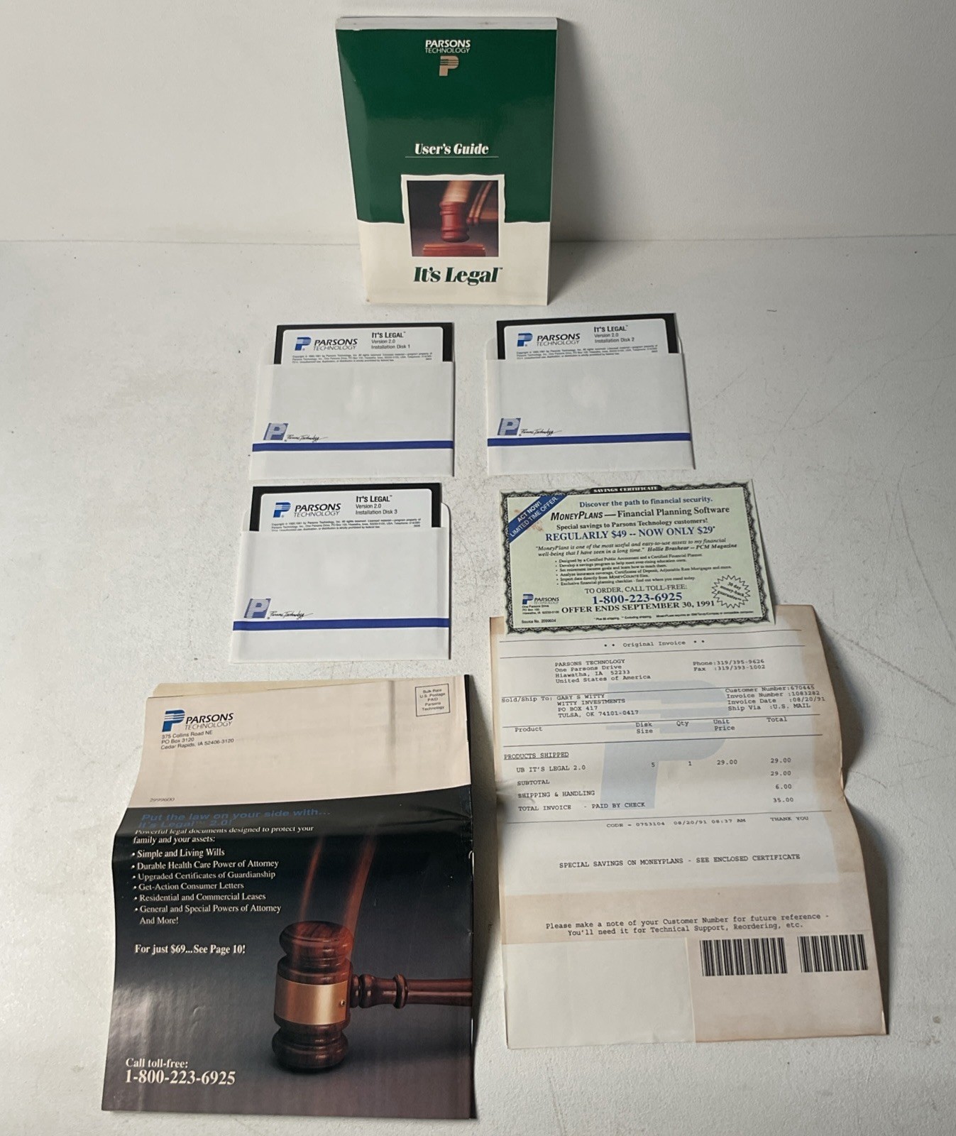 vintage software kit titled "It's Legal" from Parsons Technology