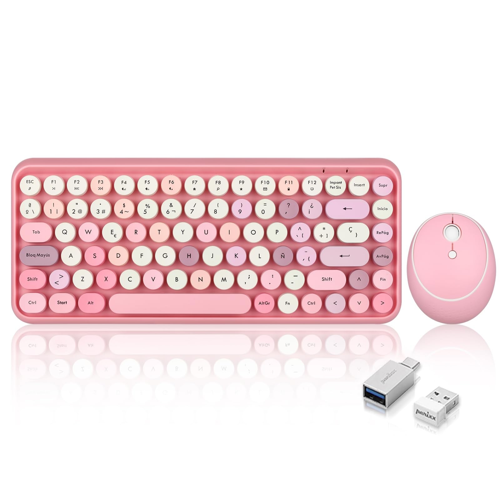 PERIDUO713 ES Wireless Mini Keyboard Mouse Set 2.4 GHz Pastel Pink QWERTY