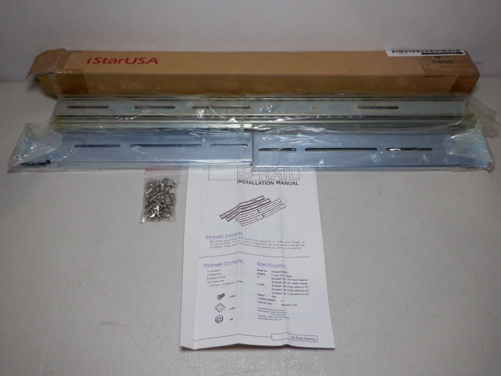 iStarUSA Industrial Type Ball Bearing Rails 20" L, Model IS-Rail20