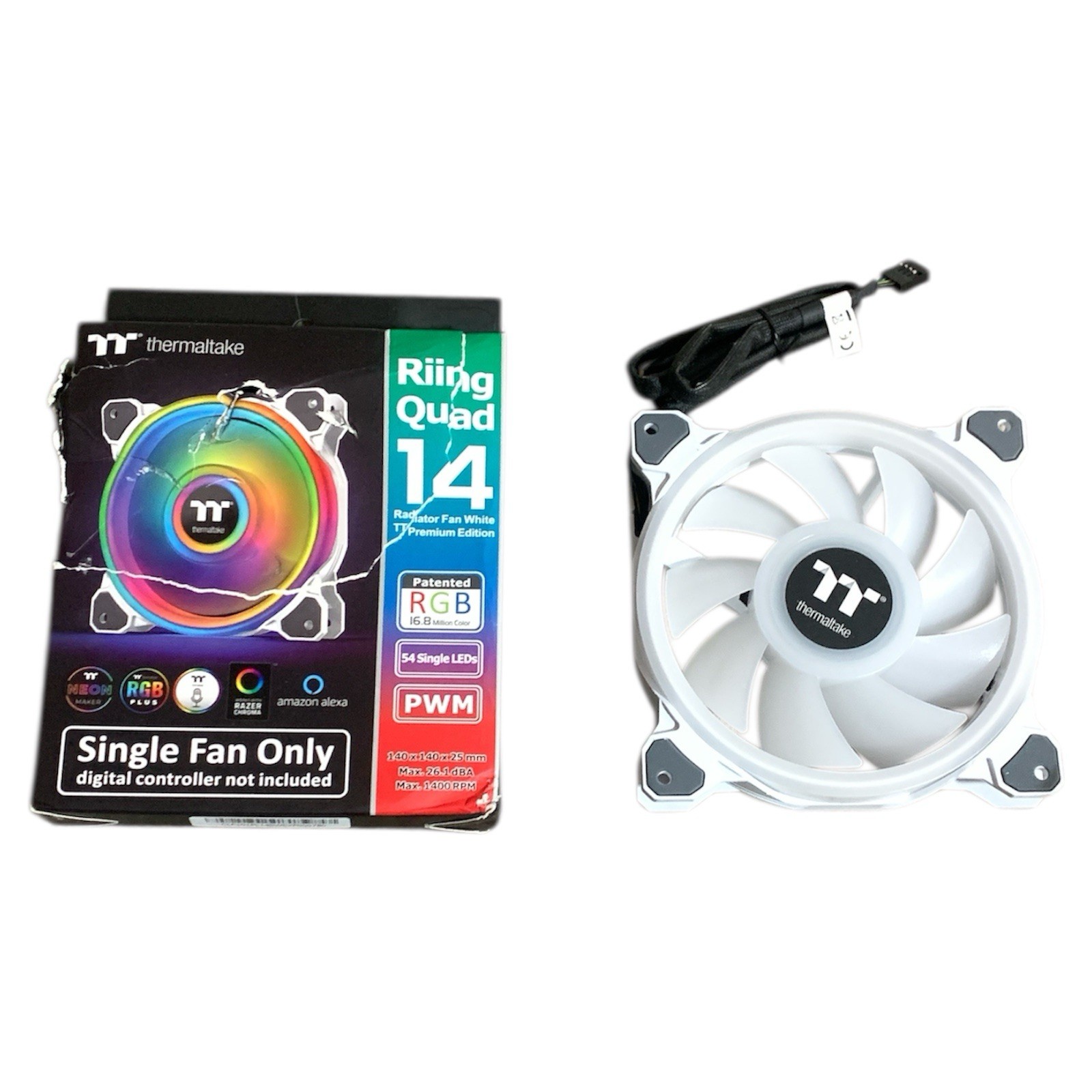 Thermaltake CL-F078-PL14SW-A Riing Duo 14 LED RGB Radiator TT Prem, 3 Pack BLK