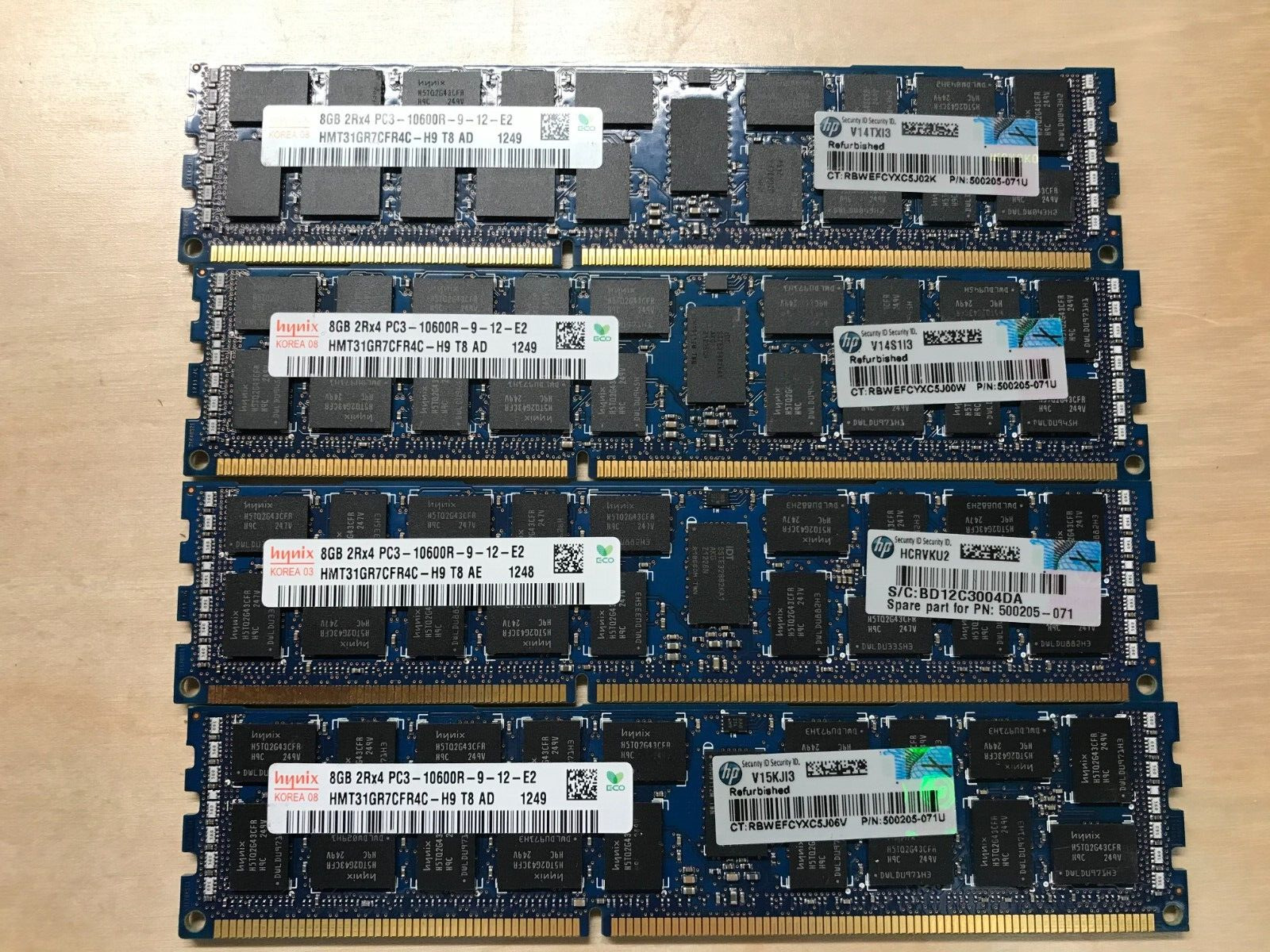 32gb (4x8gb) HP Hynix 2Rx4 PC3-10600R ECC Server RAM 500205-071 HMT31GR7BFR4C-H9